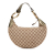 Gucci AB Gucci Brown Beige with Green Canvas Fabric Medium GG Bamboo Ring Hobo Italy