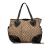 Gucci B Gucci Brown Beige with Black Canvas Fabric GG Tribeca Tote Italy