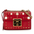 Gucci AB Gucci Red Calf Leather Small Pearl Studded Padlock Crossbody Italy