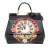 Dolce&Gabbana AB Dolce & Gabbana Black Calf Leather Medium skin Miss Sicily Floral Clock Satchel Italy