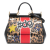 Dolce&Gabbana AB Dolce & Gabbana Black Calf Leather Medium skin Leopard Print Miss Sicily Graffiti Satchel Italy