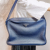 Prada Zipped Shoulder Bag Daino Leather Navy blue