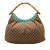 Gucci AB Gucci Brown Beige with Blue Light Blue Canvas Fabric GG Bamboo Studded Hobo Italy