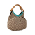 Gucci AB Gucci Brown Beige with Blue Turquoise Canvas Fabric GG Bamboo Studded Hobo Italy