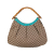Gucci AB Gucci Brown Beige with Blue Turquoise Canvas Fabric GG Bamboo Studded Hobo Italy