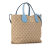 Gucci B Gucci Brown Beige with Blue Light Blue Canvas Fabric GG Reversible Tote Italy