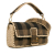 Fendi AB Fendi Brown Canvas Fabric Pequin and Raffia Baguette Satchel Italy