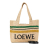 Loewe AB LOEWE Brown Light Beige Raffia Natural Material Paula's Ibiza Medium Striped Font Tote Madagascar