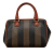 Fendi B Fendi Brown Coated Canvas Fabric Pequin Boston Bag Italy