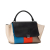 Celine B Celine Black with Multi Wool Fabric Medium and Calfskin Colorblock Trapeze Satchel Italy