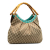 Gucci B Gucci Brown Beige with Blue Turquoise Canvas Fabric GG Bamboo Studded Hobo Italy