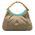 Gucci B Gucci Brown Beige with Blue Turquoise Canvas Fabric GG Bamboo Studded Hobo Italy