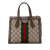 Gucci B Gucci Brown Beige Coated Canvas Fabric Small GG Supreme Ophidia Satchel Italy