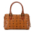 MCM B MCM Brown Coated Canvas Fabric Visetos Boston Bag United Kingdom