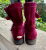 Jimmy Choo Burgundy Suede Gold Tone Buckle Branded Biker Ankle Boots