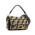 Fendi AB Fendi Black with Brown Beige Raffia Natural Material Zucca Baguette Satchel Italy