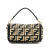 Fendi AB Fendi Black with Brown Beige Raffia Natural Material Zucca Baguette Satchel Italy