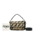 Fendi AB Fendi Black with Brown Beige Raffia Natural Material Zucca Baguette Satchel Italy