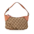 Gucci B Gucci Brown Beige with Orange Peach Canvas Fabric GG Web Handbag Italy