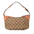 Gucci B Gucci Brown Beige with Orange Peach Canvas Fabric GG Web Handbag Italy