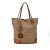 Gucci B Gucci Brown Beige Canvas Fabric GG GG Charm Tote Italy