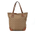 Gucci B Gucci Brown Beige Canvas Fabric GG GG Charm Tote Italy