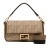 Fendi AB Fendi Brown Beige Canvas Fabric Zucca Embroidered Baguette Satchel Italy