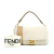 Fendi AB Fendi White Fur Natural Material Small Zucca Shearling Baguette Satchel Italy