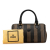 Fendi B Fendi Brown Coated Canvas Fabric Pequin Boston Bag Italy