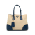 Prada B Prada Brown Beige with Blue Canvas Fabric Canapa and Saffiano Double Satchel Italy