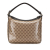 Gucci B Gucci Brown Beige Coated Canvas Fabric GG Crystal Abbey D Ring Handbag Italy