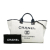 Chanel B Chanel White with Black Raffia Natural Material Medium Deauville Satchel Italy