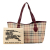 Burberry B Burberry Brown Beige with Red Bordeaux Coated Canvas Fabric Haymarket Check Tote Italy