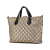 Gucci AB Gucci Brown Beige Coated Canvas Fabric Small GG Supreme Bees Soft Tote Italy