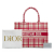 Christian Dior A Dior Red Canvas Fabric Medium Check'n'Dior Book Tote Italy