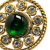 Chanel B Chanel Gold with Green Gold Plated Metal Round Crystal Brooch France