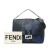 Fendi B Fendi Blue Calf Leather Large Zucca Perforated Baguette Satchel Italy