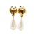 Chanel B Chanel Gold Pearl with White Pearl Gold Plated Metal Clover Faux Pearl Drop Earrings France