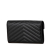 Saint Laurent B Saint Laurent Black Calf Leather Grain De Poudre Matelasse Chevron Monogram Flap Wallet Italy