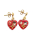 Louis Vuitton B Louis Vuitton Red with Gold Resin Plastic & Crystal Inclusion Heart Drop Push Back Earrings Italy