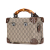 Gucci B Gucci Brown Beige Coated Canvas Fabric GG Supreme Bamboo Vanity Bag Italy