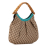 Gucci B Gucci Brown Beige with Blue Turquoise Canvas Fabric GG Bamboo Studded Hobo Italy