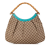 Gucci B Gucci Brown Beige with Blue Turquoise Canvas Fabric GG Bamboo Studded Hobo Italy