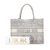 Christian Dior B Dior Gray Canvas Fabric Medium Toile de Jouy Reverse Embroidered Book Tote Italy