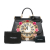 Dolce&Gabbana AB Dolce & Gabbana Black Calf Leather Medium skin Miss Sicily Floral Clock Satchel Italy