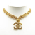 Chanel B Chanel Gold Gold Plated Metal Double Chain CC Pendant Necklace France