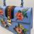 Gucci Sylvie Top Handle Bag Blue Leather Floral Embroidered Medium