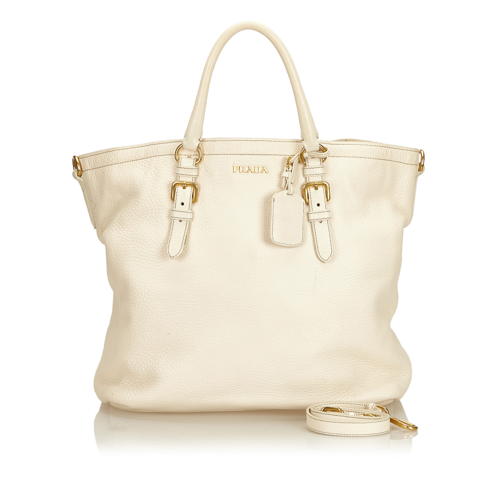 Prada B Prada White Ivory Leather Vitello Daino Satchel Italy