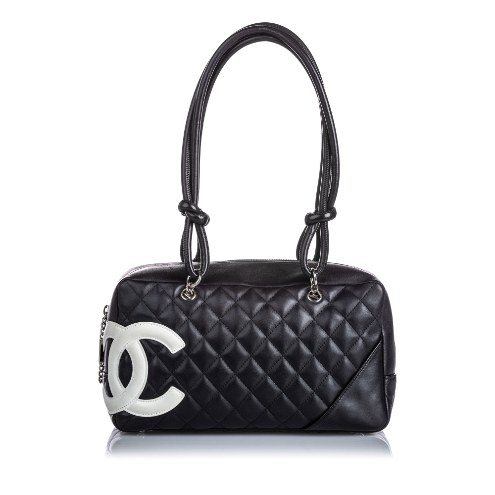 Chanel B Chanel Black with White Lambskin Leather Leather Cambon Ligne Shoulder Bag France