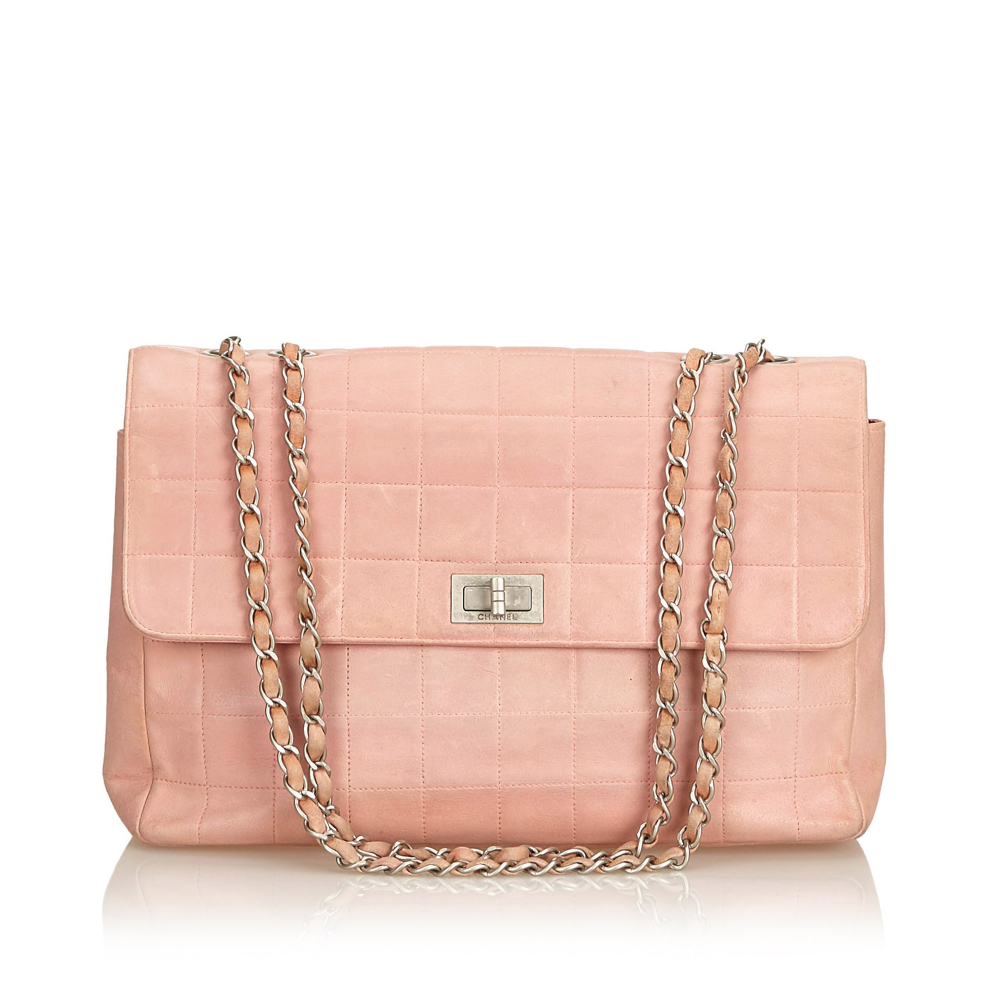 B Chanel Pink Leather Choco Bar Shoulder Bag FRANCE  Chanel   MyPrivateDressing